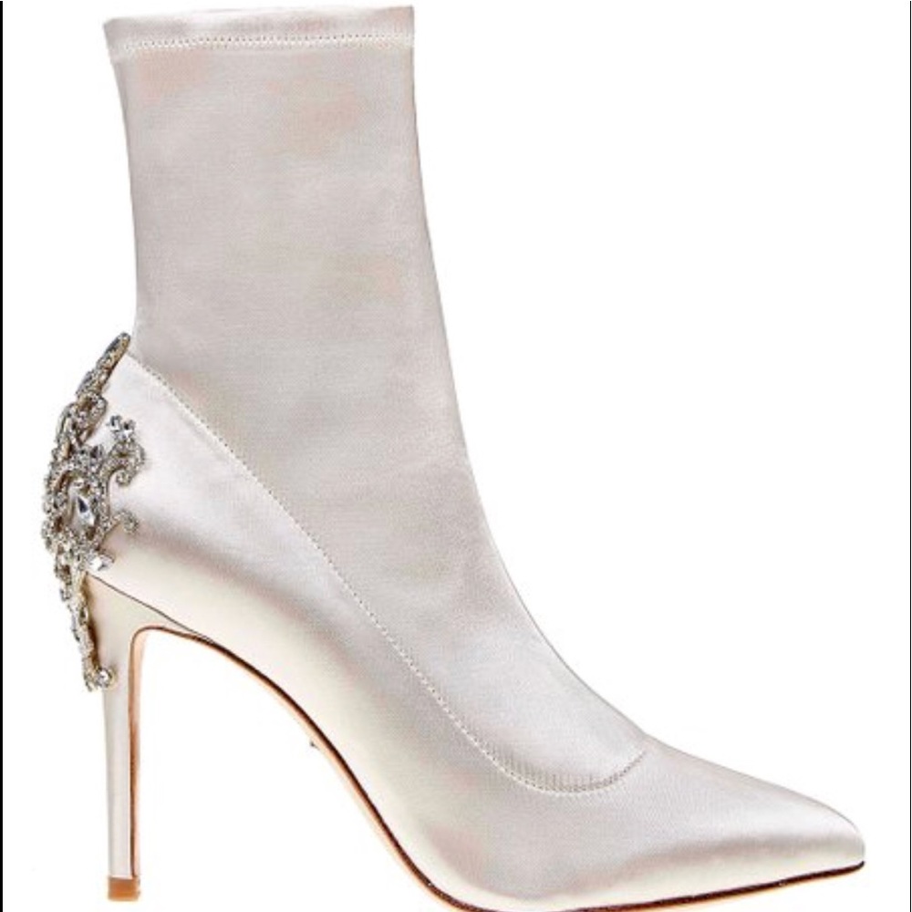 BADGLEY MISCHKA Satin MEG jeweled booties boots - Picture 2 of 8